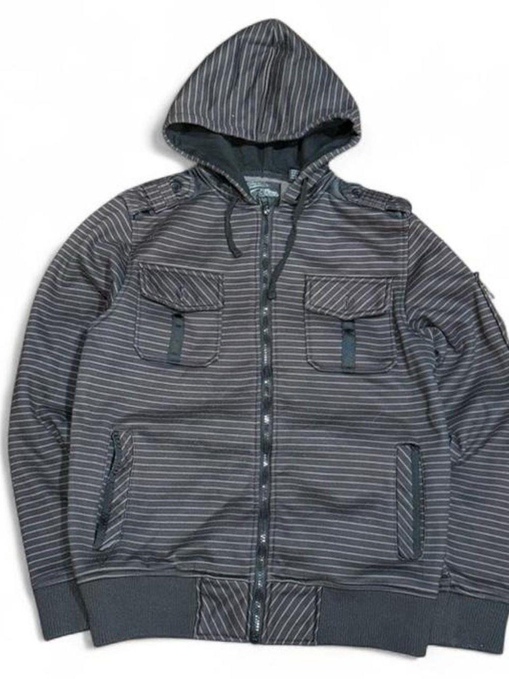 Y2K Elixir Utility Tactical Striped Zip Up Hoodie